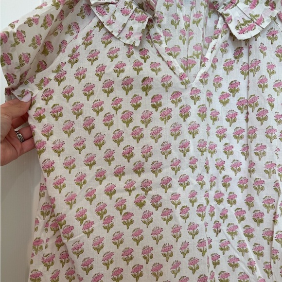 K1. Saule Parc Block Print Pink Ruffle Collar Floral Cotton Top - Picture 3 of 7